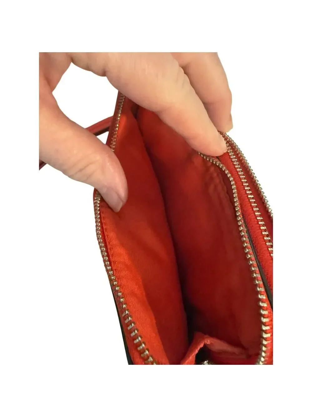 COACH N.Y. 2 Zipper Going Down Side Brown Wristlet Red Trim